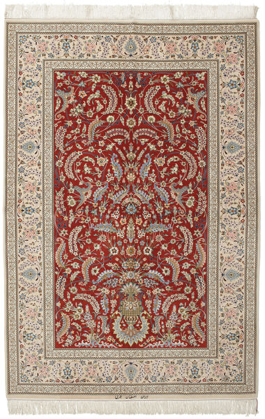 Isfahan Silkerenning Signert: Kheyri Teppe 151X226 Ekte Orientalsk Håndknyttet Lys Grå/Mørk Rød/Lysbrun ( Persia/Iran)