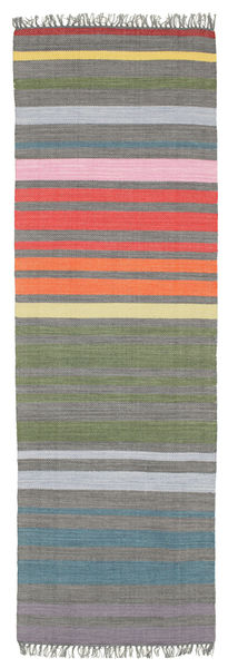  Rainbow Stripe - Grå Teppe 80X250 Ekte Moderne Håndvevd Teppeløpere Mørk Grønn/Lys Grå (Bomull, India)