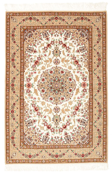  108X161 Isfahan Silkerenning Teppe Teppe Beige/Brun Persia/Iran 