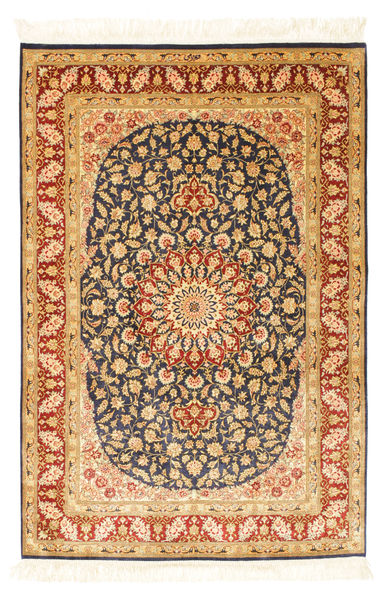 Ghom Silke Teppe 99X150 Ekte Orientalsk Håndknyttet Gul/Lysbrun (Silke, Persia/Iran)