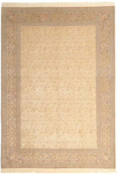  Isfahan Silkerenning Signert: Dardashti Teppe 250X350 Ekte Orientalsk Håndknyttet Beige/Gul Stort ( Persia/Iran)