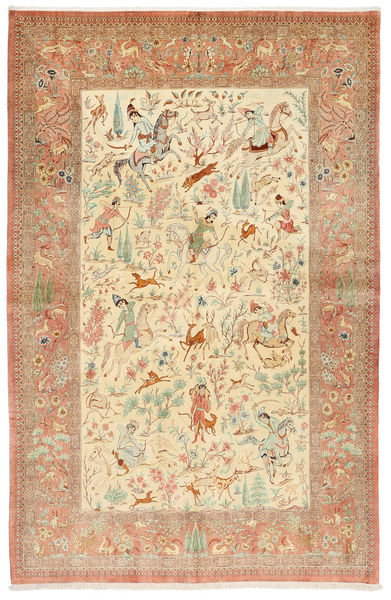  Ghom Silke Signert: Hosseini Teppe 155X240 Ekte Orientalsk Håndknyttet Rust/Gul (Silke, Persia/Iran)