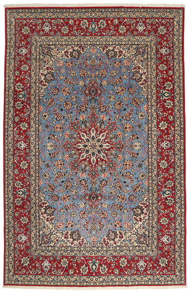  Isfahan Silkerenning Teppe 203X315 Ekte Orientalsk Håndknyttet Mørk Grå/Mørk Rød (Ull/Silke, Persia/Iran)