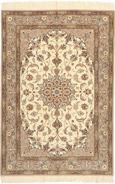  Persisk Isfahan Silkerenning Teppe Teppe 110X160 Beige/Brun ( Persia/Iran)