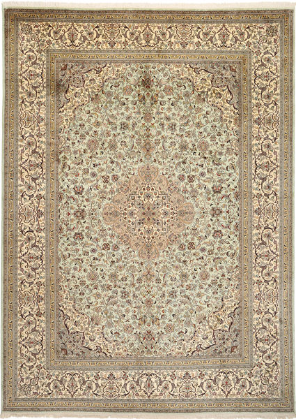  Kashmir Ren Silke Teppe 246X342 Ekte Orientalsk Håndknyttet Lys Grå/Lysbrun (Silke, India)