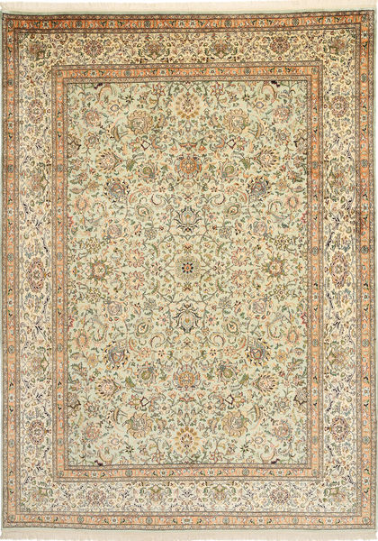  Kashmir Ren Silke Teppe 216X301 Ekte Orientalsk Håndknyttet Gul/Lysbrun (Silke, India)