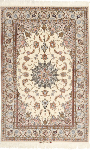  Isfahan Silkerenning Mazaheri Teppe 130X200 Ekte Orientalsk Håndknyttet Beige/Brun ()