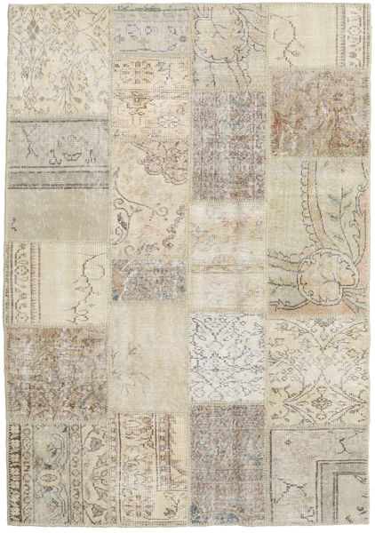 Patchwork Teppe 140X201 Beige/Lysegrå (Ull, Tyrkia)