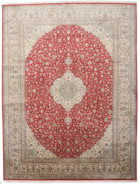  Kashmir Ren Silke Teppe 279X363 Ekte Orientalsk Håndknyttet Lys Grå/Lysbrun Stort (Silke, India)