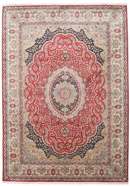  Kashmir Ren Silke Teppe 221X311 Ekte Orientalsk Håndknyttet Lyserosa/Lysbrun (Silke, India)