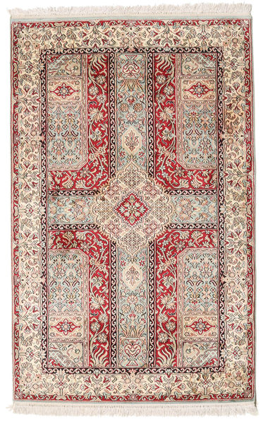  Kashmir Ren Silke Teppe 96X146 Ekte Orientalsk Håndknyttet Hvit/Creme/Mørk Brun (Silke, India)