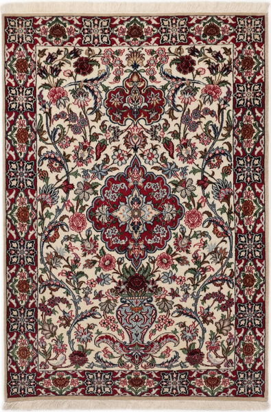  Isfahan Silkerenning Teppe 83X117 Ekte Orientalsk Håndknyttet Beige/Rød ()