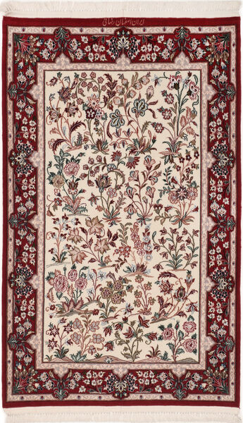  Isfahan Silkerenning Teppe 80X128 Ekte Orientalsk Håndknyttet Mørk Rød/Beige ( Persia/Iran)