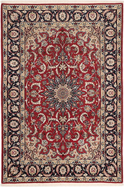  Isfahan Silkerenning Teppe 110X160 Ekte Orientalsk Håndknyttet Mørk Rød/Mørk Brun ( Persia/Iran)