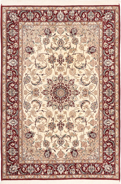  Orientalsk Isfahan Silkerenning Teppe Teppe 113X163 Beige/Oransje ( Persia/Iran)