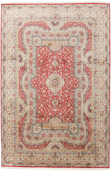  Kashmir Ren Silke Teppe 217X323 Ekte Orientalsk Håndknyttet Lys Grå/Mørk Rød (Silke, India)