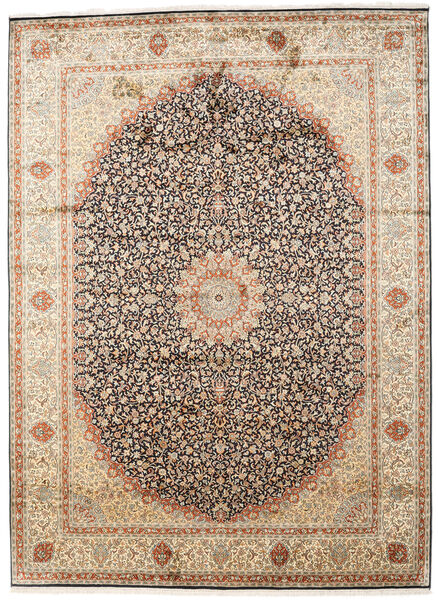  Kashmir Ren Silke Teppe 247X339 Ekte Orientalsk Håndknyttet Beige/Mørk Brun (Silke, India)