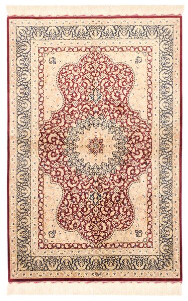  Ghom Silke Teppe 98X147 Ekte Orientalsk Håndvevd Beige/Mørk Brun (Silke, Persia/Iran)