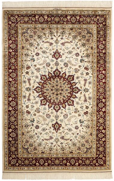  Ghom Silke Teppe 132X197 Ekte Orientalsk Håndknyttet Beige/Lysbrun (Silke, Persia/Iran)