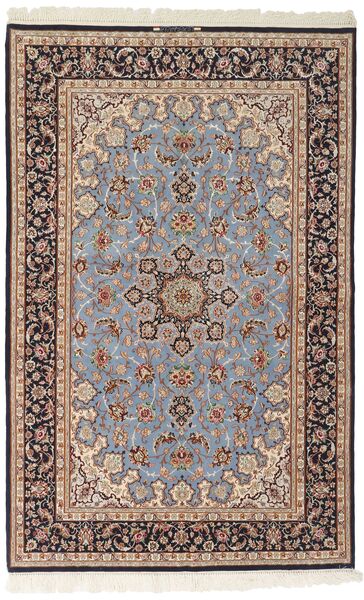  Isfahan Silkerenning Teppe 156X239 Ekte Orientalsk Håndvevd Lys Grå/Mørk Brun (Ull/Silke, Persia/Iran)