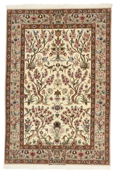  Isfahan Silkerenning Teppe 109X161 Ekte Orientalsk Håndvevd Brun/Beige ( Persia/Iran)