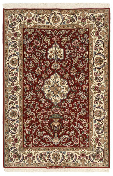  Isfahan Silkerenning Teppe 111X163 Ekte Orientalsk Håndvevd Mørk Brun/Lysbrun ( Persia/Iran)