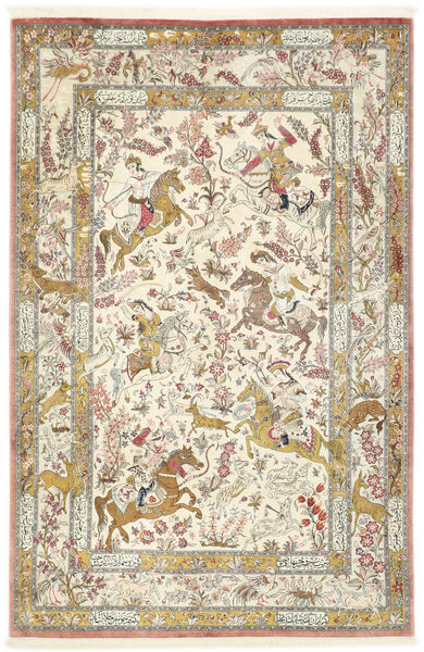  Ghom Silke Teppe 132X203 Ekte Orientalsk Håndknyttet Mørk Beige/Gul (Silke, Persia/Iran)