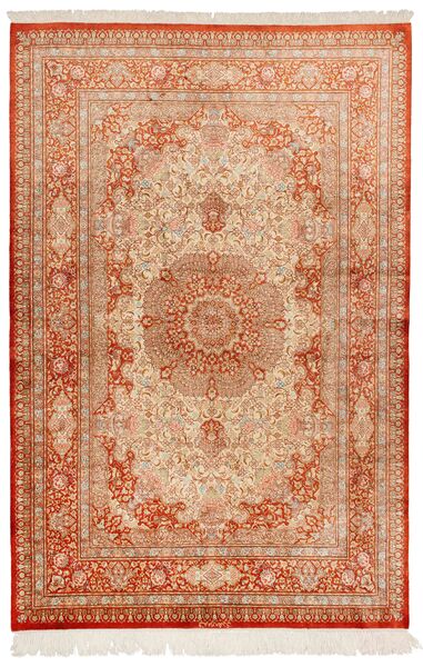  Ghom Silke Teppe 130X197 Ekte Orientalsk Håndknyttet Lysbrun/Rød (Silke, Persia/Iran)