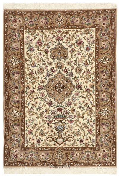  Isfahan Silkerenning Teppe 110X157 Ekte Orientalsk Håndknyttet Brun/Beige (Ull/Silke, Persia/Iran)