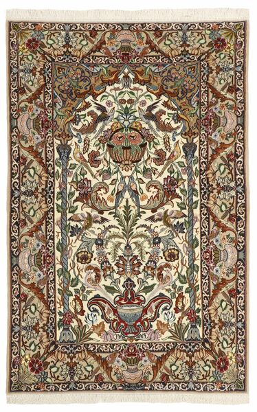  Isfahan Silkerenning Teppe 130X202 Ekte Orientalsk Håndknyttet Mørk Brun/Lysbrun ( Persia/Iran)