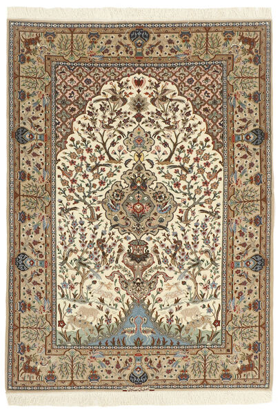  Isfahan Silkerenning Teppe 130X190 Ekte Orientalsk Håndknyttet Lysbrun/Brun (Ull/Silke, Persia/Iran)