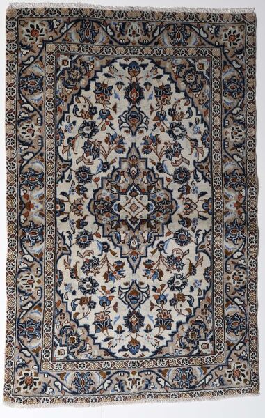 Keshan Teppe 93X141 Ekte Orientalsk Håndknyttet Lys Grå/Mørk Blå (Ull, Persia/Iran)