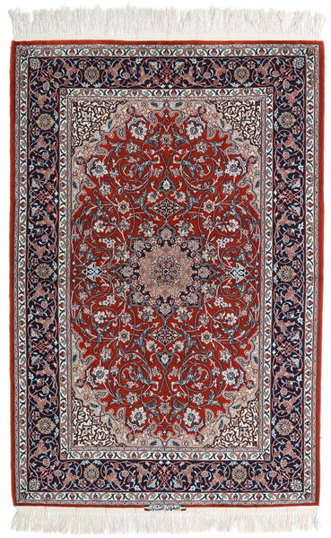  Isfahan Silkerenning Teppe 110X165 Ekte Orientalsk Håndknyttet Lys Grå/Mørk Rød ( Persia/Iran)