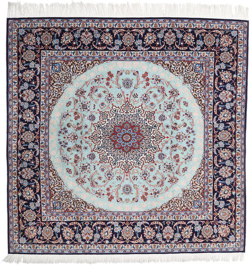  Isfahan Silkerenning Teppe 199X202 Ekte Orientalsk Håndknyttet Kvadratisk Lys Grå/Lyselilla ( Persia/Iran)