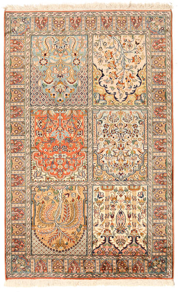  Kashmir Ren Silke Teppe 96X153 Ekte Orientalsk Håndknyttet Beige/Mørk Brun (Silke, India)