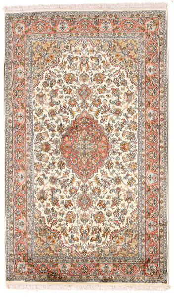  Kashmir Ren Silke Teppe 95X158 Ekte Orientalsk Håndknyttet Mørk Brun/Hvit/Creme (Silke, India)