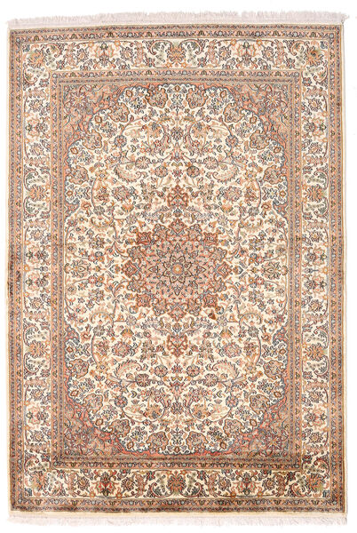  Kashmir Ren Silke Teppe 126X185 Ekte Orientalsk Håndknyttet Beige, Brun (Silke, India)