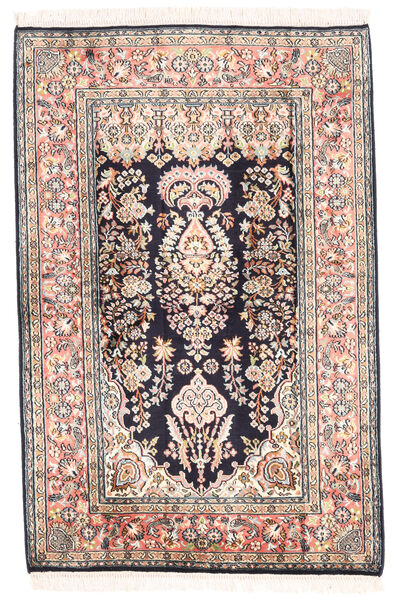  Kashmir Ren Silke Teppe 82X124 Ekte Orientalsk Håndknyttet Svart/Beige (Silke, India)