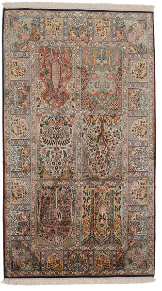  Kashmir Ren Silke Teppe 90X157 Ekte Orientalsk Håndknyttet Mørk Brun/Svart (Silke, India)