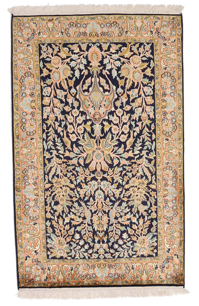  Kashmir Ren Silke Teppe 80X127 Ekte Orientalsk Håndknyttet Beige/Mørk Rosa (Silke, )