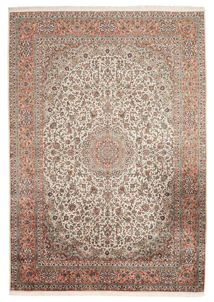  Kashmir Ren Silke Teppe 216X313 Ekte Orientalsk Håndknyttet Mørk Brun/Beige (Silke, India)