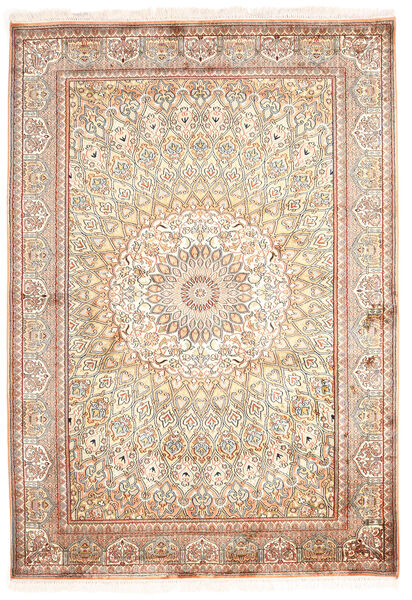 130X187 Kashmir Ren Silke Teppe Teppe Ekte Orientalsk Håndknyttet Beige/Oransje (Silke, India)