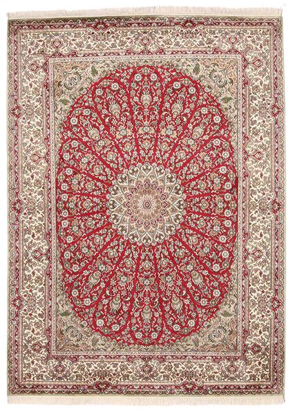  Kashmir Ren Silke Teppe 161X222 Ekte Orientalsk Håndknyttet Beige/Rød (Silke, )