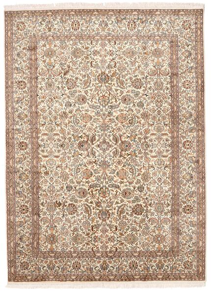  Kashmir Ren Silke Teppe 157X213 Ekte Orientalsk Håndknyttet Brun/Gul (Silke, India)