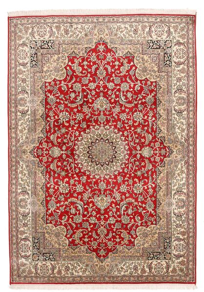  Kashmir Ren Silke Teppe 152X219 Ekte Orientalsk Håndknyttet Mørk Rød/Mørk Brun (Silke, India)