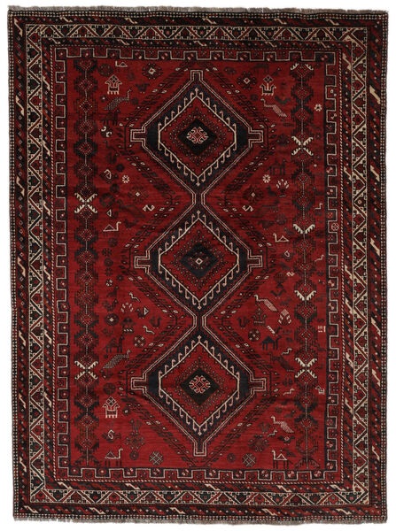  Shiraz Teppe 218X291 Ekte Orientalsk Håndknyttet Svart/Mørk Brun (Ull, Persia/Iran)