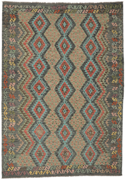  Kelim Afghan Old Style Teppe 210X299 Ekte Orientalsk Håndvevd Mørk Grønn/Mørk Brun (Ull, Afghanistan)
