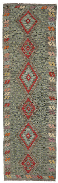  Kelim Afghan Old Style Teppe 87X306 Ekte Orientalsk Håndvevd Teppeløpere Mørk Grønn/Mørk Brun (Ull, Afghanistan)