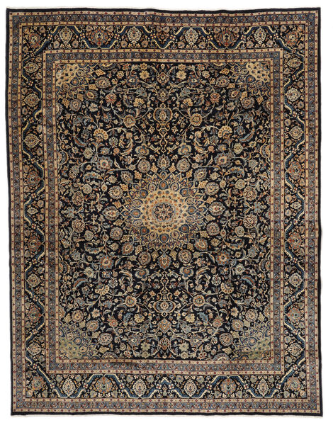  Keshan Teppe 298X383 Ekte Orientalsk Håndknyttet Svart/Mørk Brun Stort (Ull, Persia/Iran)
