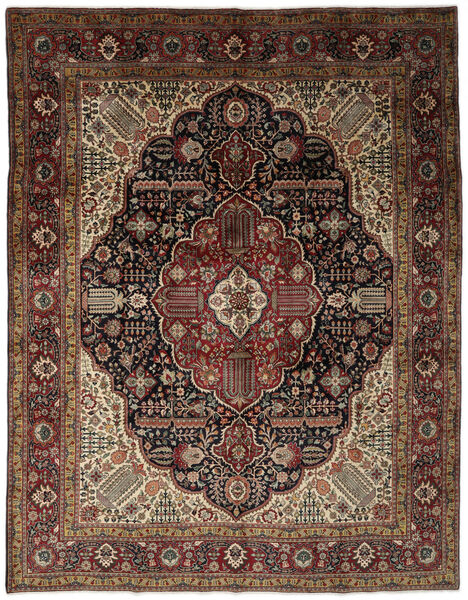  Tabriz Teppe 303X387 Ekte Orientalsk Håndknyttet Svart/Mørk Brun Stort (Ull, Persia/Iran)